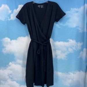 PACT ORGANIC Women's Black Organic Cotton Wrap Casual Dress Size L